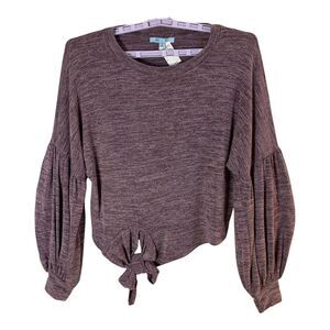 She + Sky Womens Blouse S Purple Flounce Sleeve Front Tie Relaxed Fit Cavenders